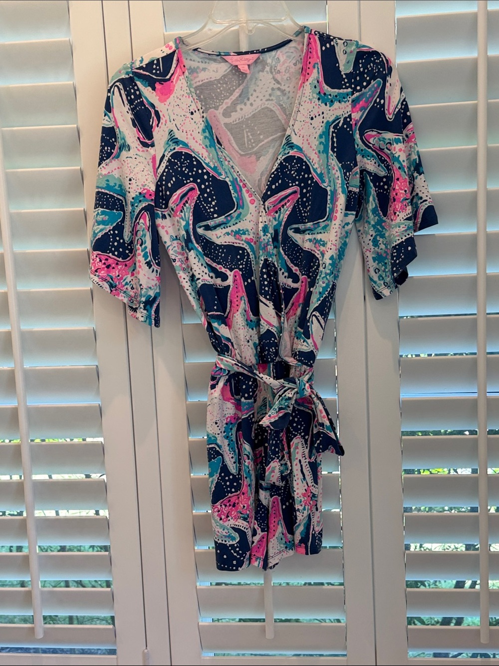 Lilly Pulitzer XS Madilyn Romper Indigo Sea Star Struck Blue Pink White Belted